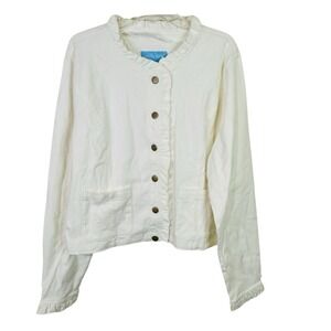 Draper James Womens Jean Jacket XXL White Ruffle Trim Cotton Stretch Denim